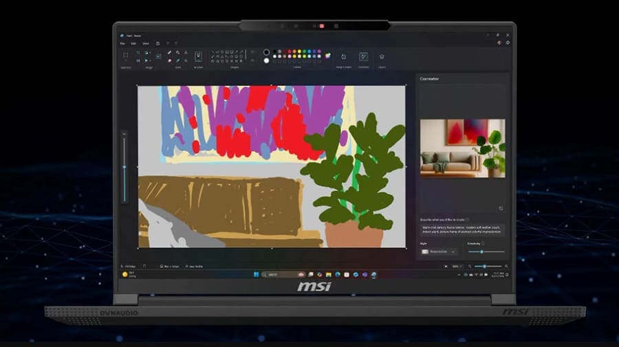 Kunstmatige intelligentie en digitale creatie op een MSI gaming laptop, perfect voor grafisch ontwerp en creatieve projecten.