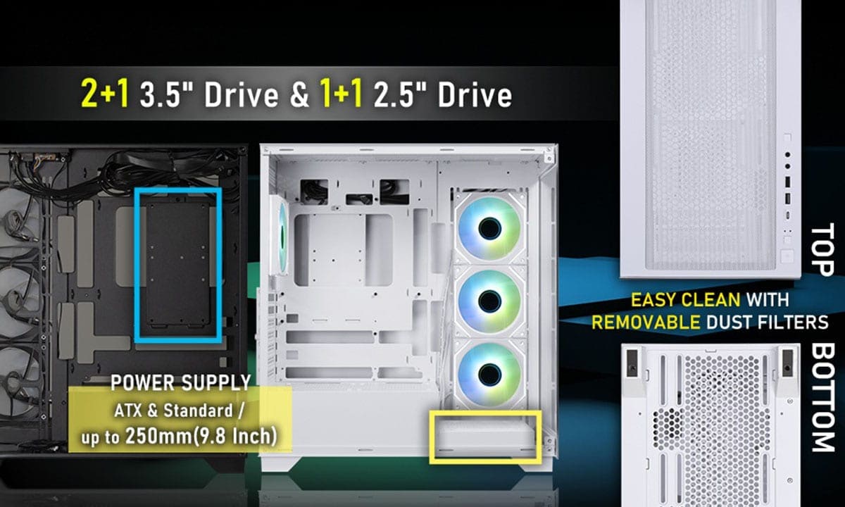Wit ARGB gaming behuizing van BitFenix Ceto met glazen zijpaneel en USB 3.1, geschikt voor mid-tower systemen, ideaal voor gaming en high-performance PC builds.