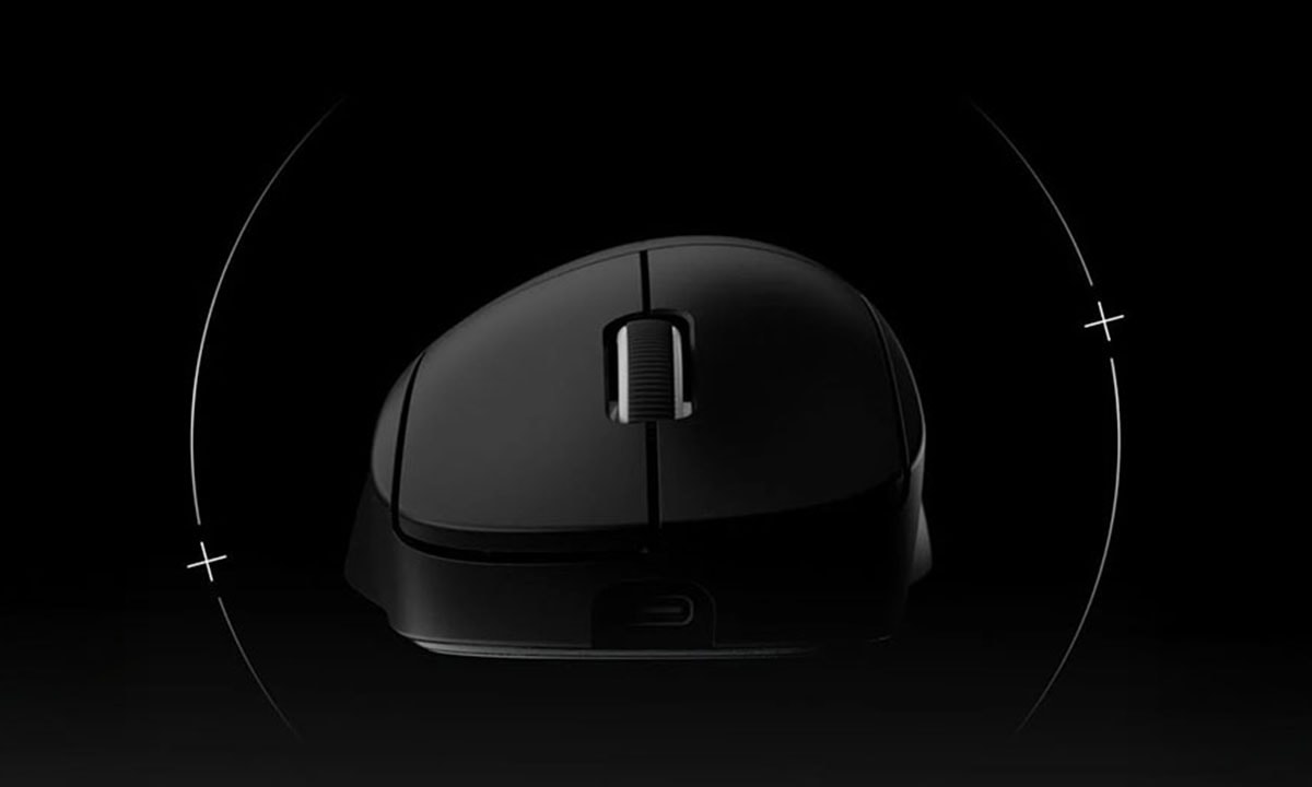 Close-up van de Logitech G PRO X Superlight 2 draadloze gaming muis met HERO 2 sensor, zwart ontwerp, ideaal voor professionele gamers.