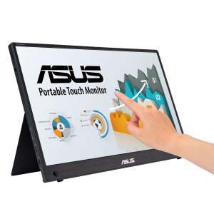 Schuifbare ASUS Portable Touch Monitor met touchscreen functie voor optimale gebruikerservaring en flexibiliteit.