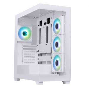Wit gaming behuizing van BitFenix Ceto Premium Edition met ARGB-verlichting, gehard glas, USB 3.1, mid-tower formaat, geschikt voor krachtige gaming PC's.