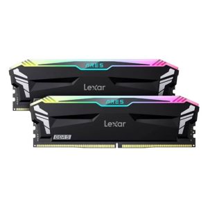 Dual Lexar Ares RGB 32GB DDR5 geheugenmodules met kleurrijke RGB-verlichting, geschikt voor gaming en high-performance PC's.