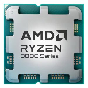 Close-up van de AMD Ryzen 9 9000 Series processor, geschikt voor gaming en professionele toepassingen, met geavanceerde 4nm technologie en hoge kloksnelheid.