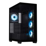 Moderne gaming behuizing met ARGB-verlichting, gehard glas en USB 3.1, geschikt voor mid tower ATX systemen en 850W voeding, ideaal voor high-performance gaming builds.