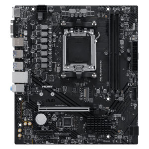 MSI PRO A620AM-B EVO moederbord met DDR5, AM5 socket, HDMI en VGA poorten, geschikt voor gaming en high-performance PC-builds.